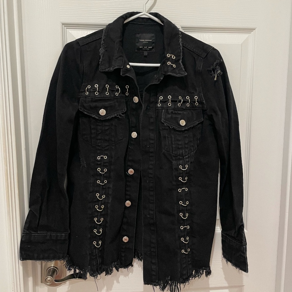 Zara Trafaluc Black Denim Punk Emo Jacket